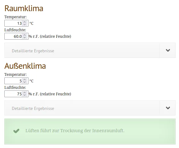Stoßlüften bei 20 Grad und 60% rel. Luftfeuchtigkeit